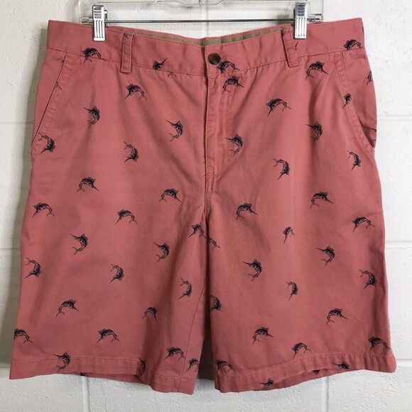 Izod Mens Saltwater Chino Style Shorts Salmon Pink Sailfish Marlin 10" Inseam 36 - Picture 1 of 12